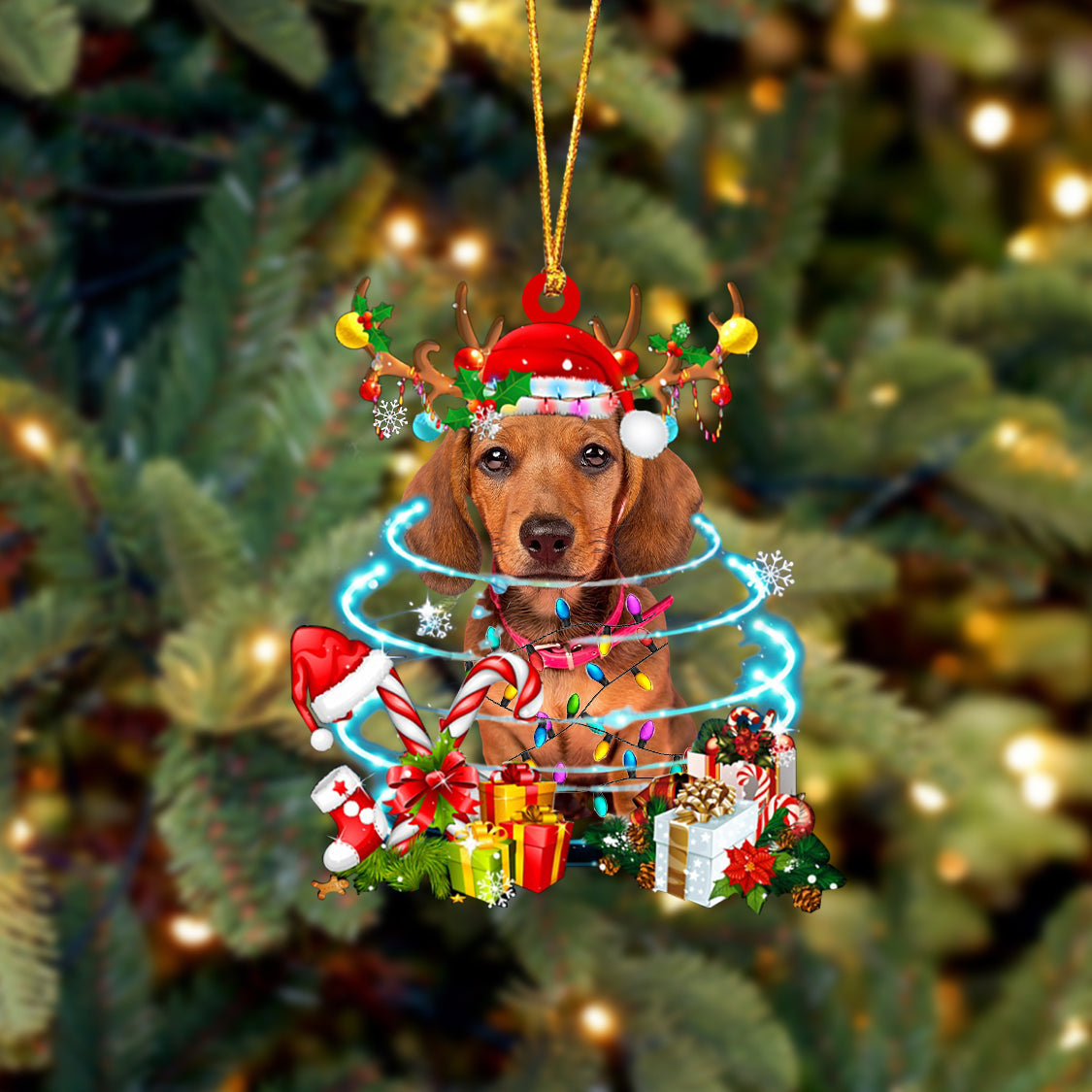 Dachshund 4-Christmas Candy&Gift-Two Sided Ornament