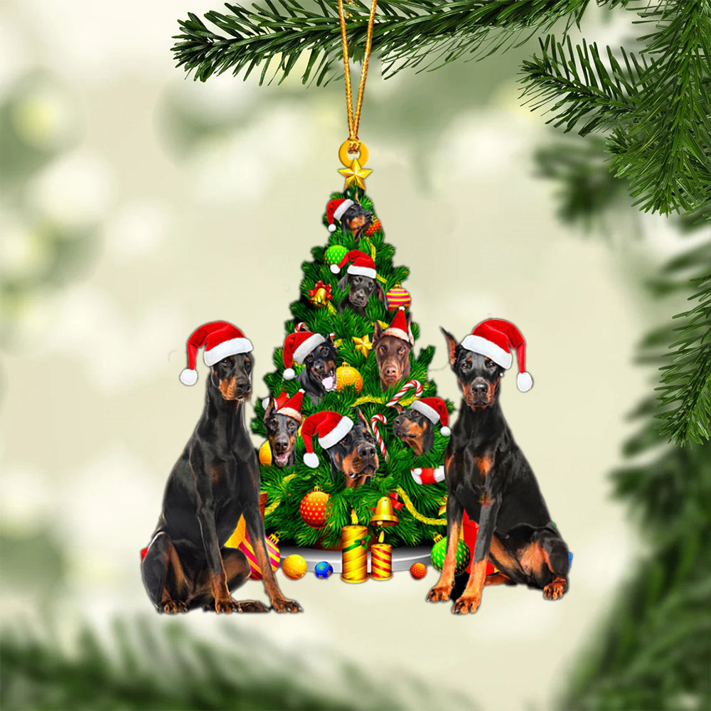 Doberman Pinscher-Xmas Tree&Dog-Two Sided Ornament