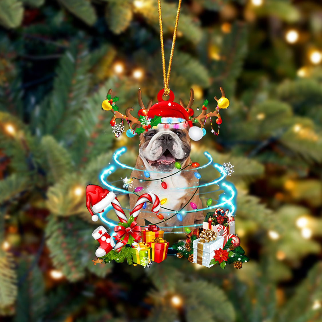 English Bulldog-Christmas Candy&Gift-Two Sided Ornament