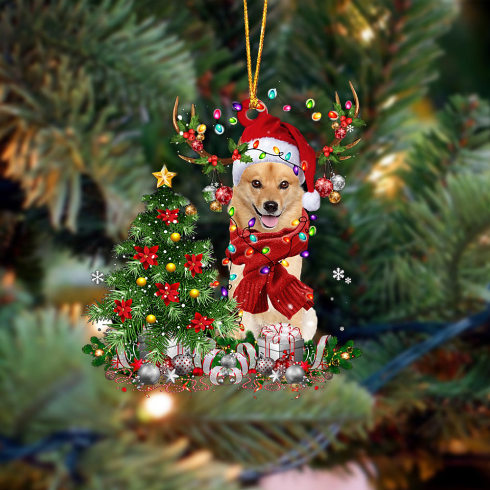 Finnish Spitz-Reindeer Christmas-Two Sided Ornament