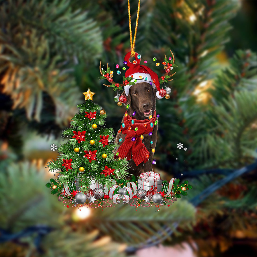 Flat Coated Retriever-Reindeer Christmas-Two Sided Ornament