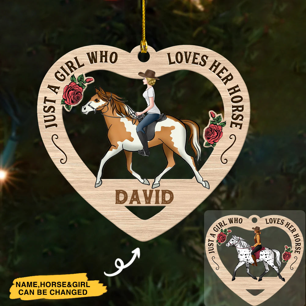 Girl Loves Horse Heart Shaped Personalized Wooden Ornament