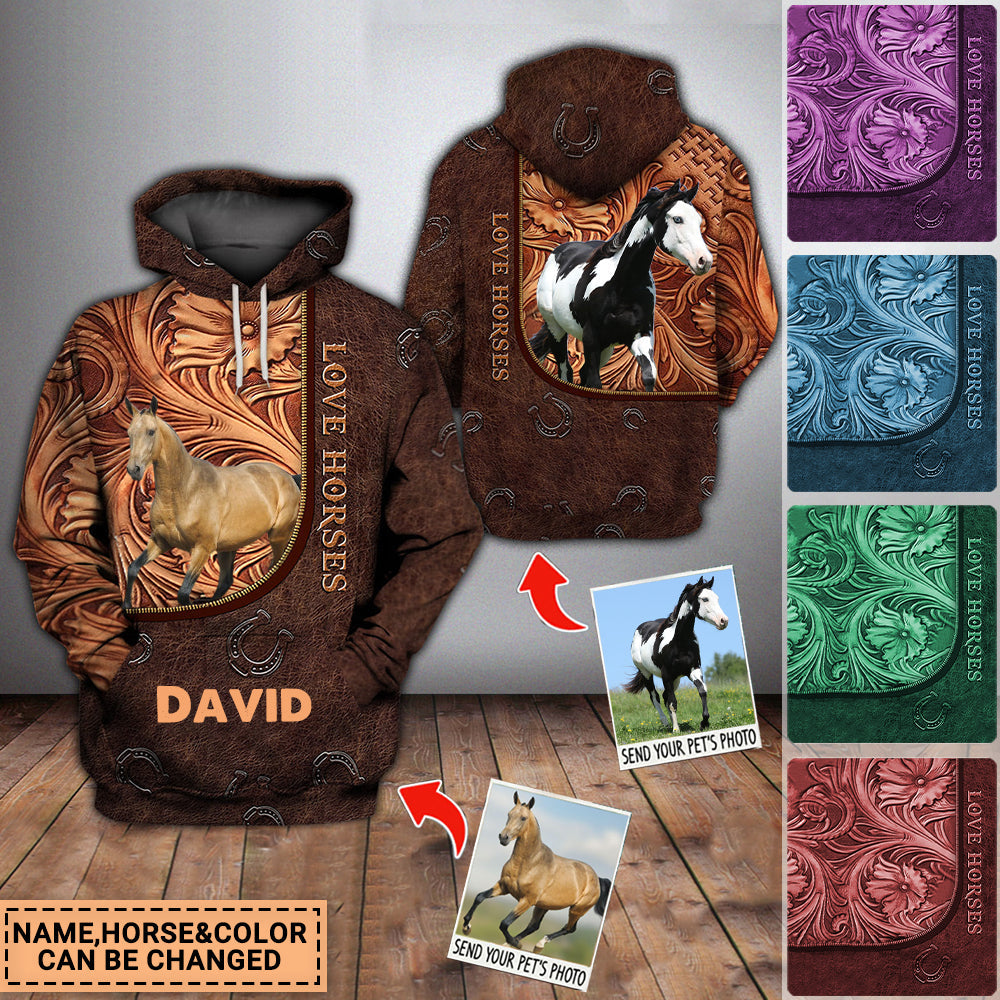 Love Horses Leather Pattern Personalized Hoodie Custom Photo