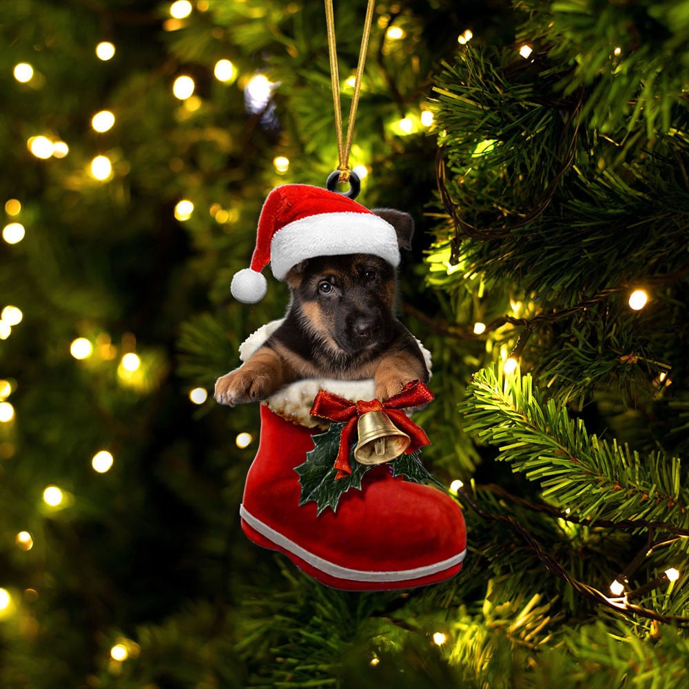 German Shepherd-In Santa Boot Christmas-Two Sided Ornament
