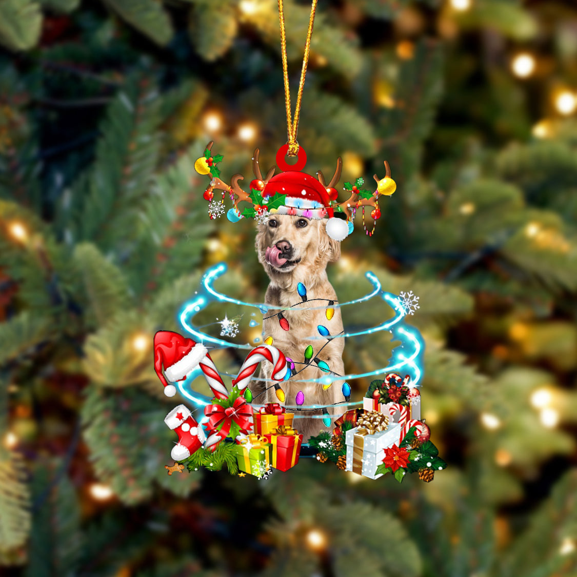 Golden Retriever1-Christmas Candy&Gift-Two Sided Ornament