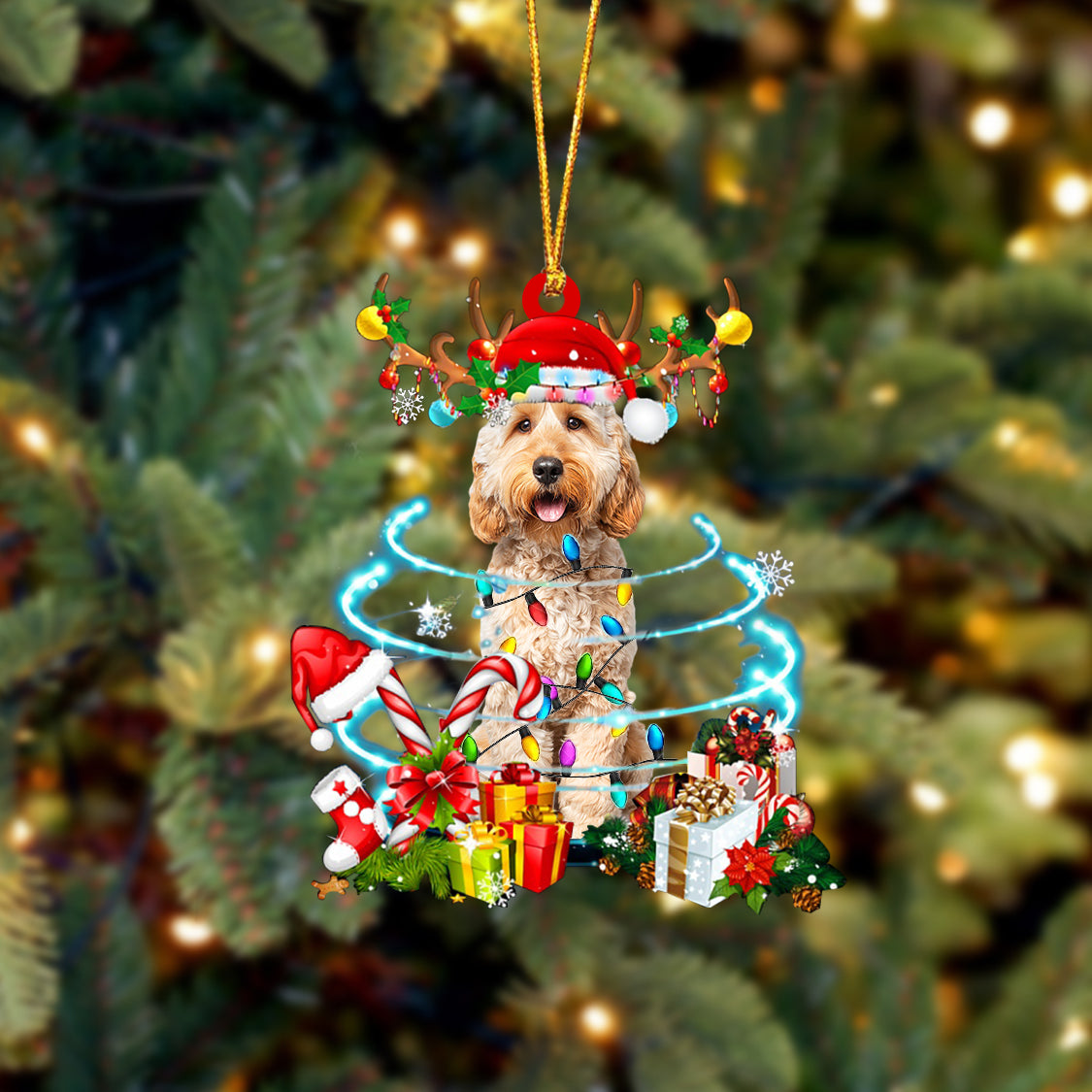 Goldendoodle2-Christmas Candy&Gift-Two Sided Ornament
