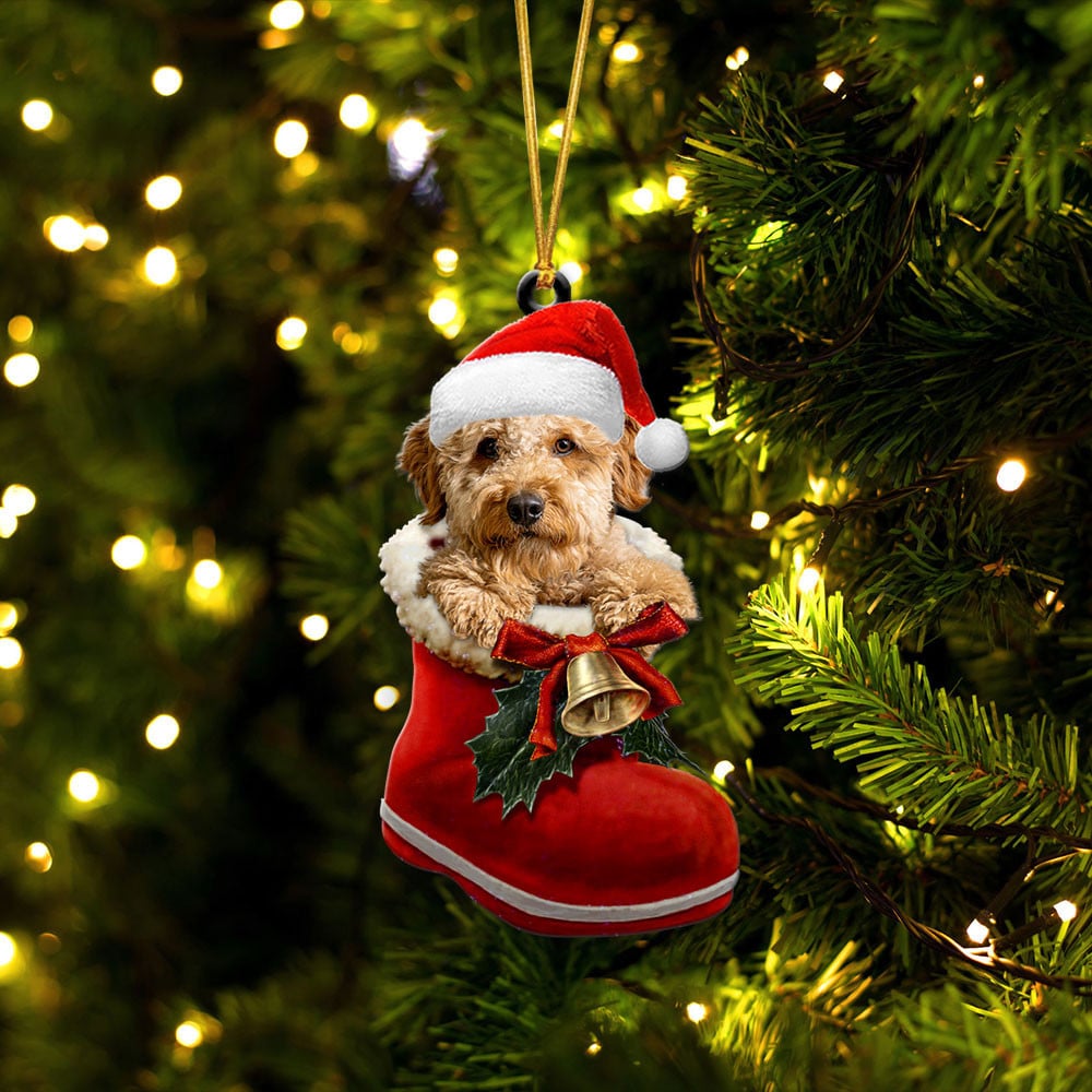 Goldendoodle-In Santa Boot Christmas-Two Sided Ornament