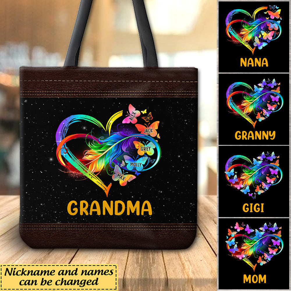 Grandma Grandkids Infinity Love Family Heart Butterflies Rainbow Personalized Cloth Tote Bag