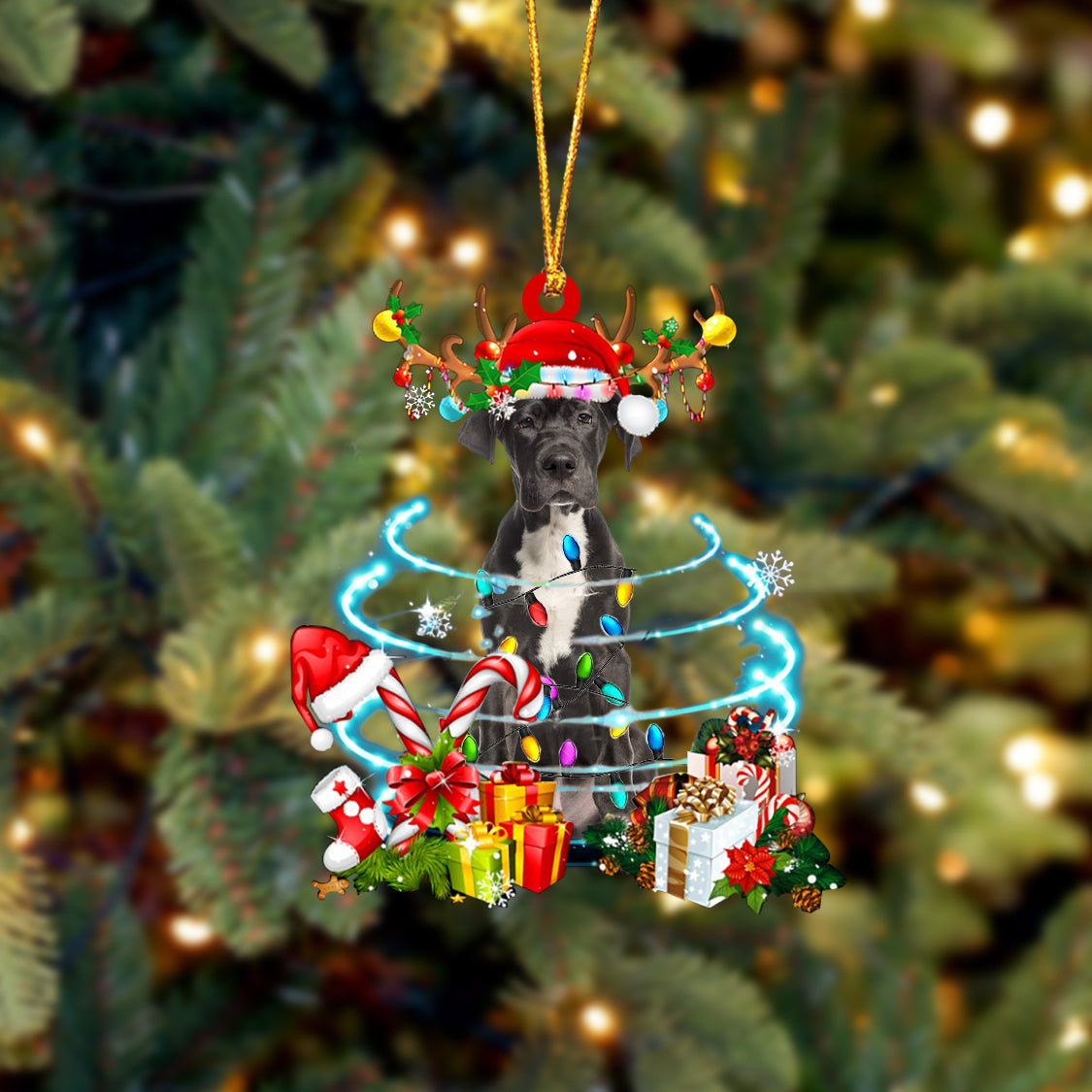 Great Dane2-Christmas Candy&Gift-Two Sided Ornament