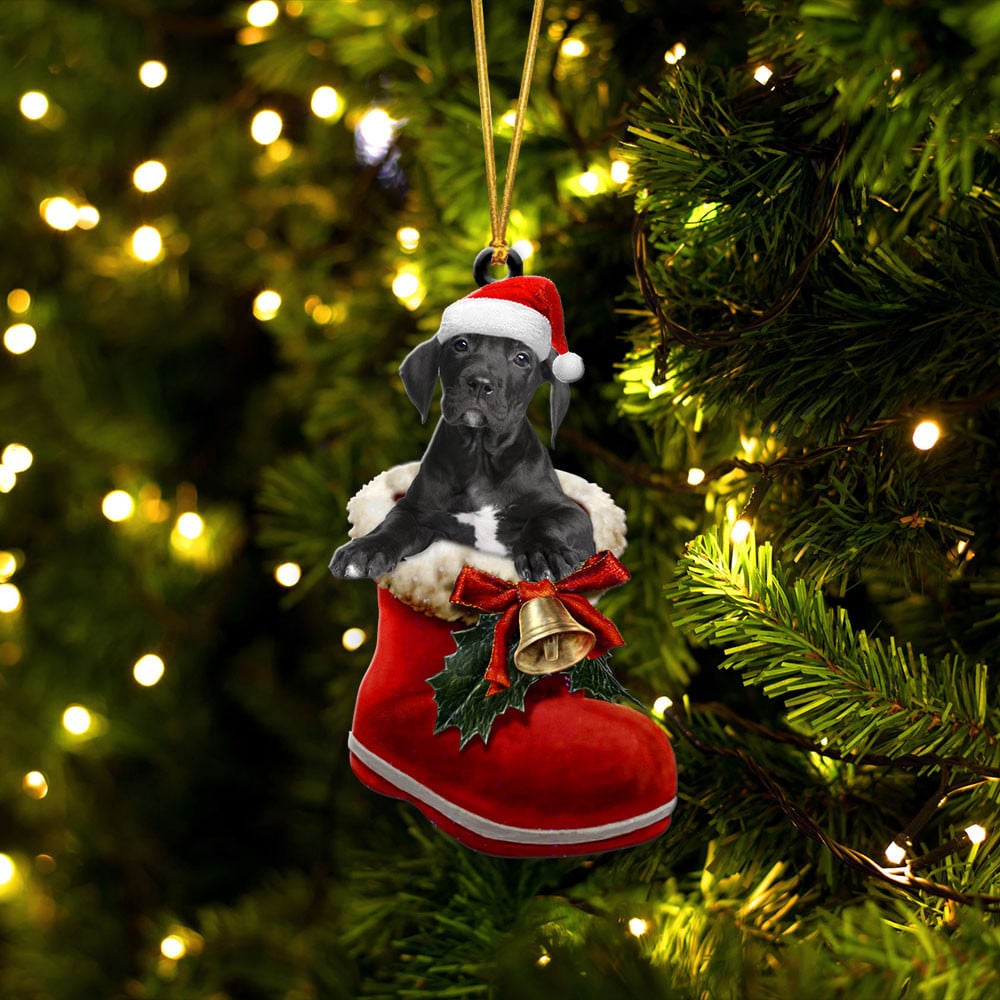 Great Dane-In Santa Boot Christmas-Two Sided Ornament