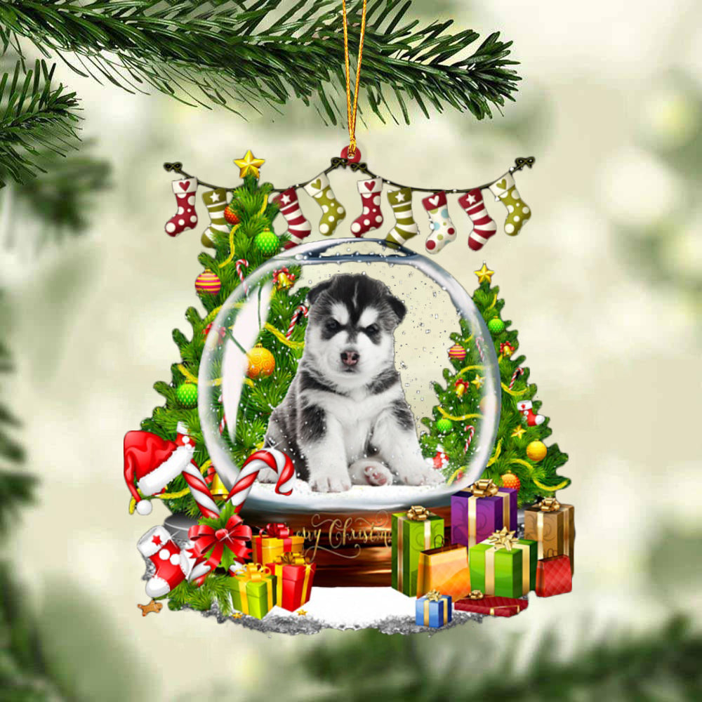 Husky-Christmas Crystal Box Dog-Two Sided Ornament