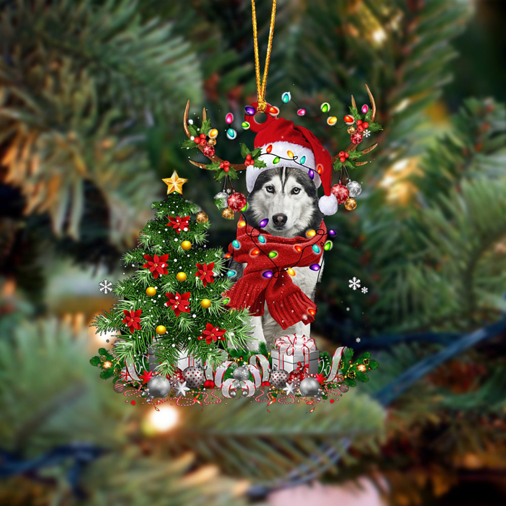 Husky-Reindeer Christmas-Two Sided Ornament