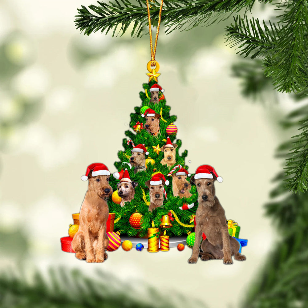 Irish Terrier-Xmas Tree&Dog-Two Sided Ornament