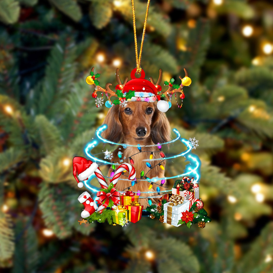 Long Haired Dachshund-Christmas Candy&Gift-Two Sided Ornament