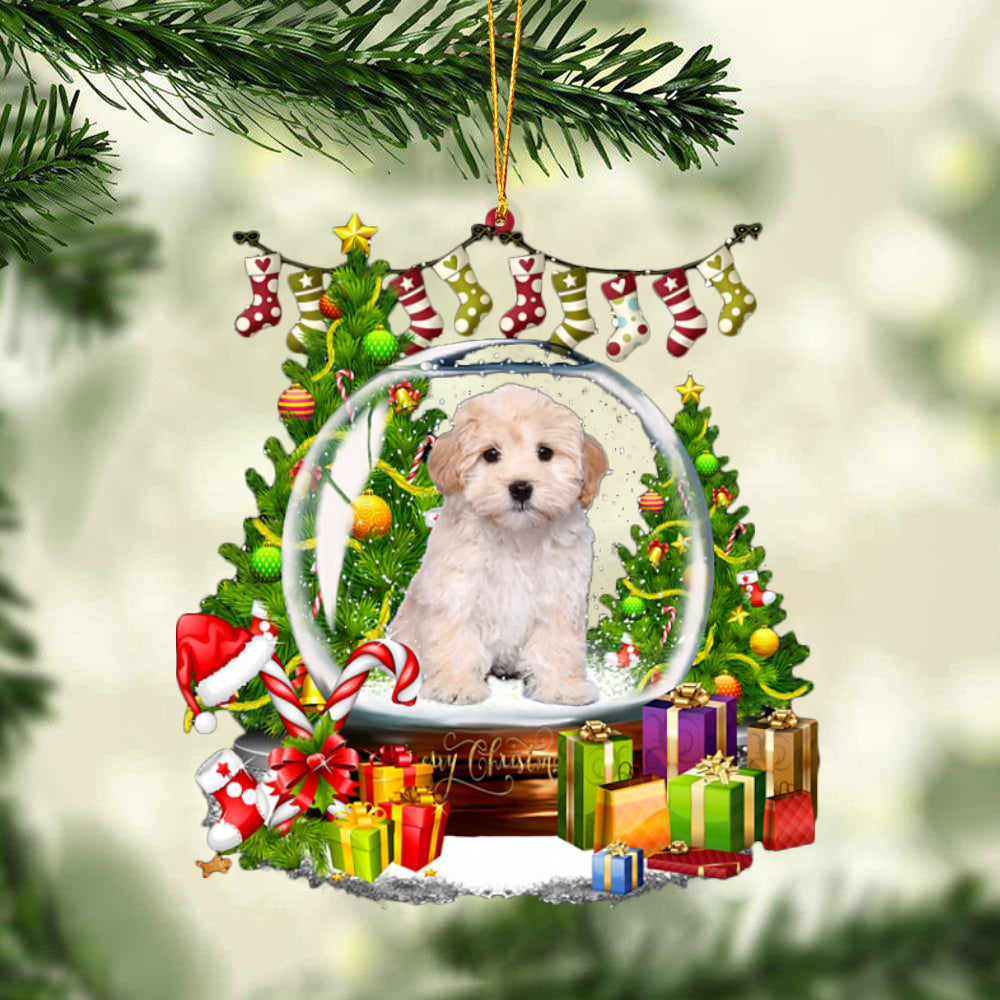 Maltipoo-Christmas Crystal Box Dog-Two Sided Ornament