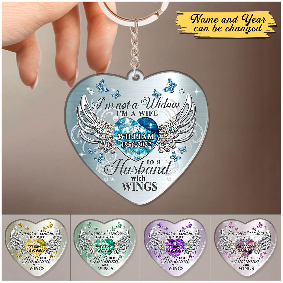 Memorial Butterfly My Husband Has Wings Heart Personalized Keychain