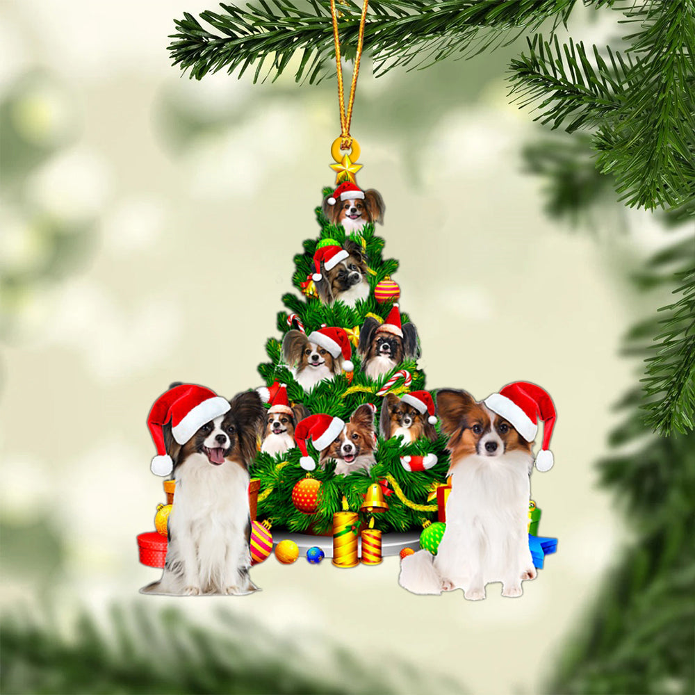 Papillon-Xmas Tree&Dog-Two Sided Ornament