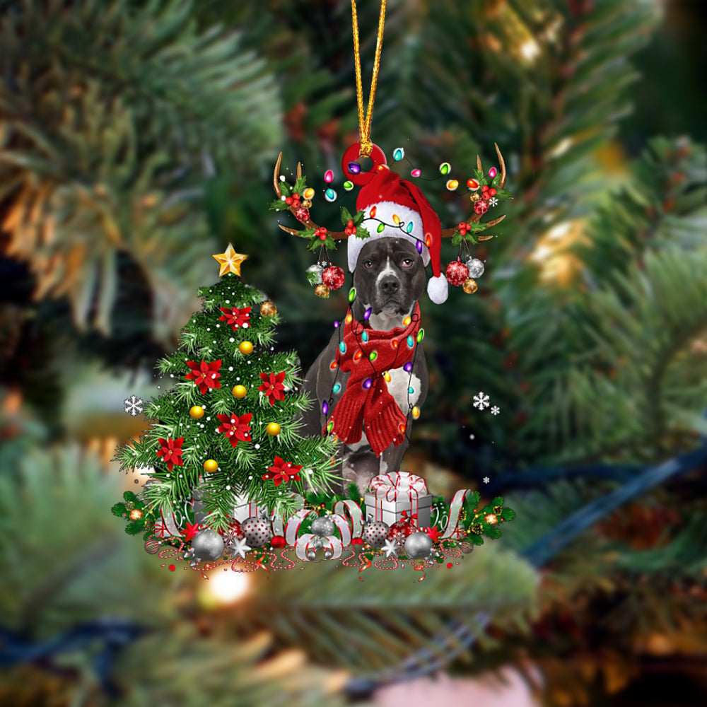 Pit Bull-Reindeer Christmas-Two Sided Ornament