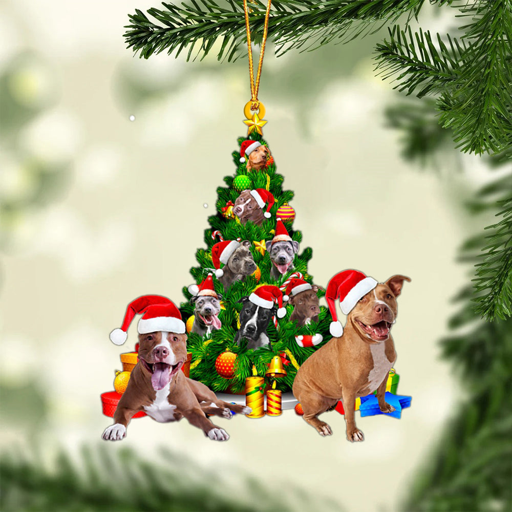 Pitbull-Xmas Tree&Dog-Two Sided Ornament