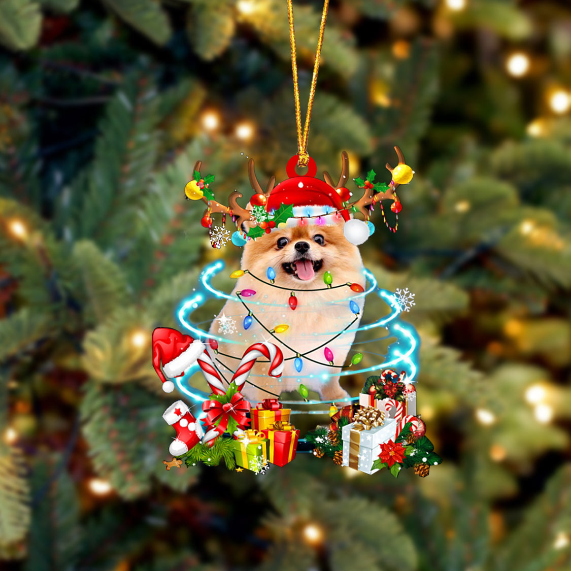 Pomeranian-Christmas Candy&Gift-Two Sided Ornament