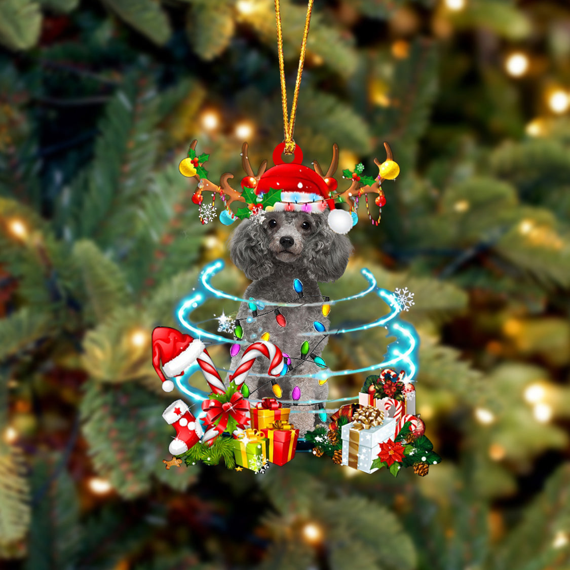 Poodle (3)-Christmas Candy&Gift-Two Sided Ornament