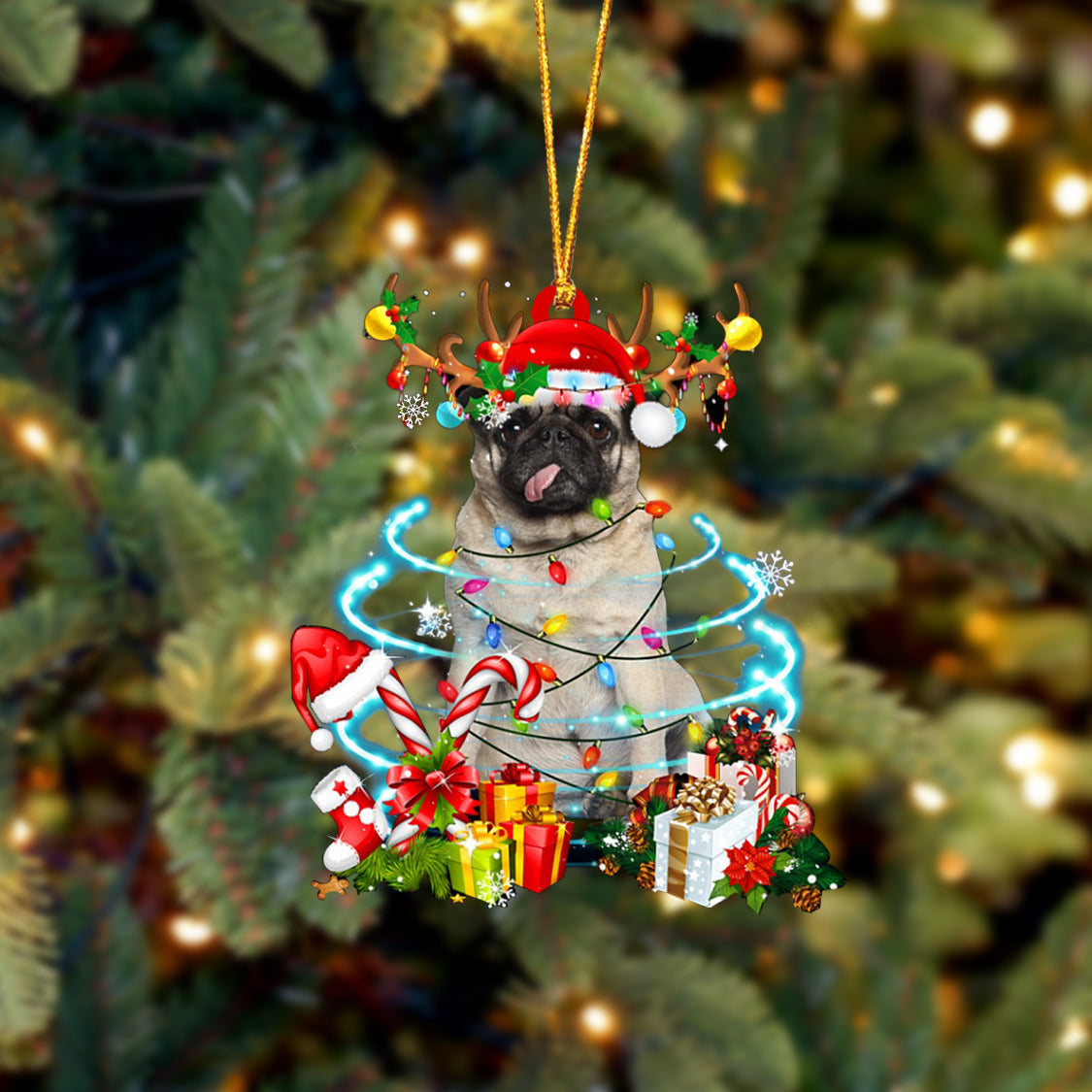 Pug-Christmas Candy&Gift-Two Sided Ornament