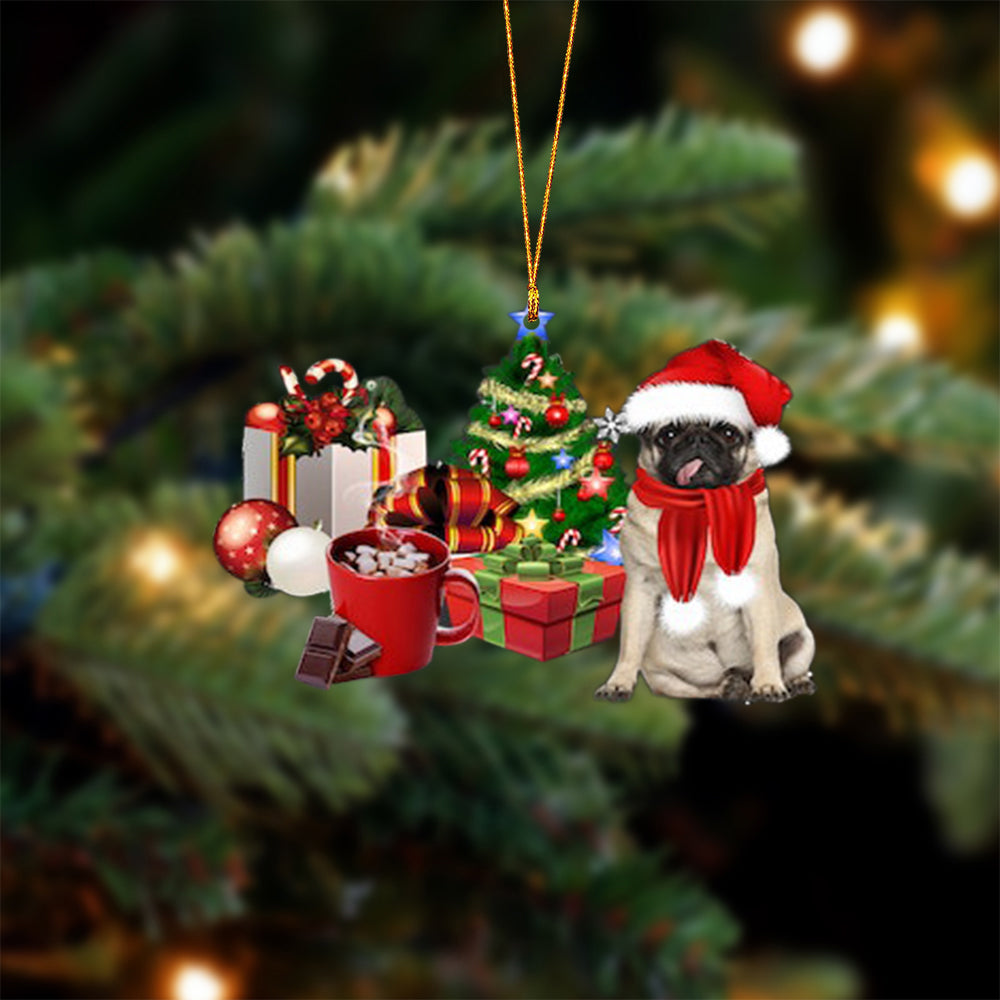 Pug (2)-Christmas girl-Two Sided Ornament
