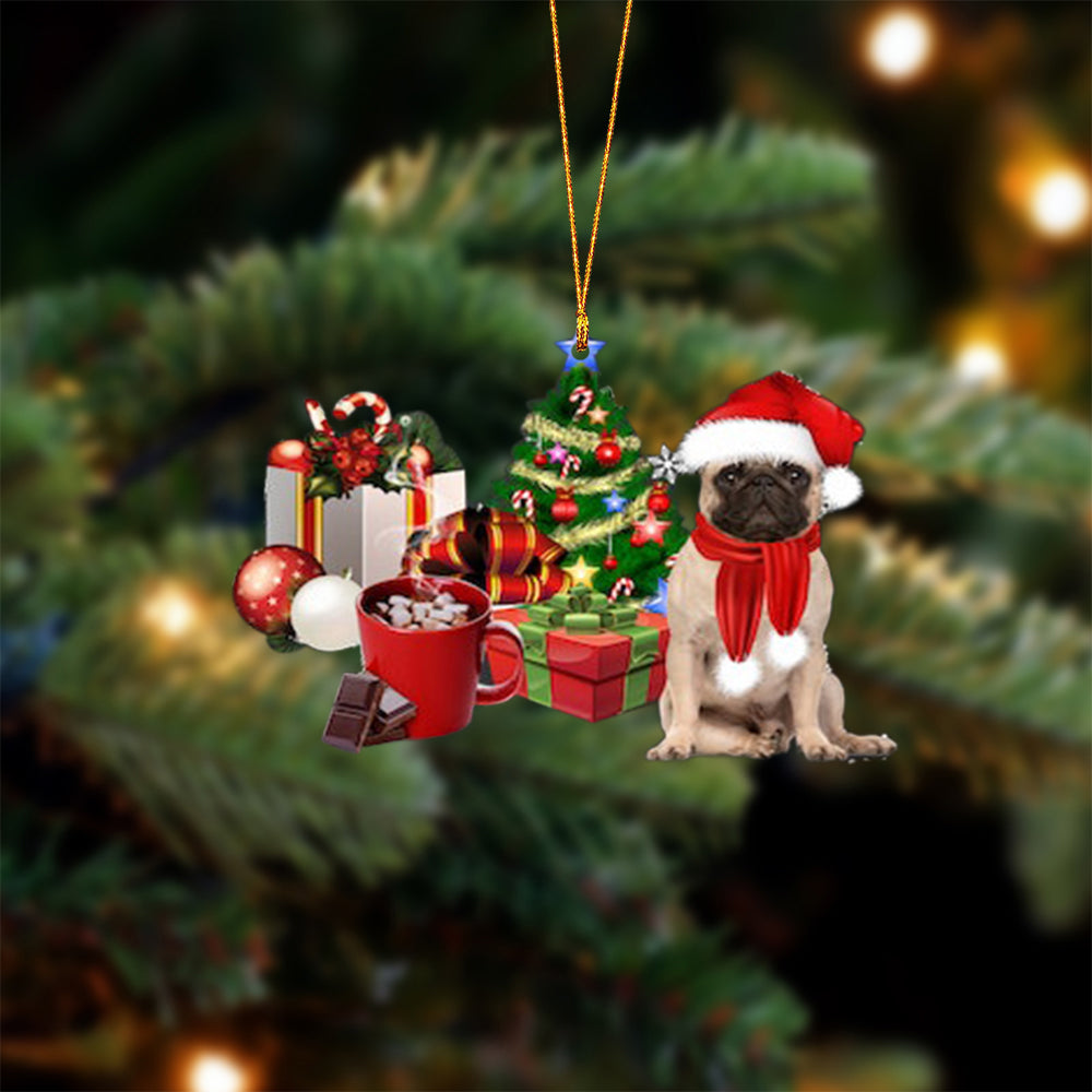 Pug-Christmas girl-Two Sided Ornament