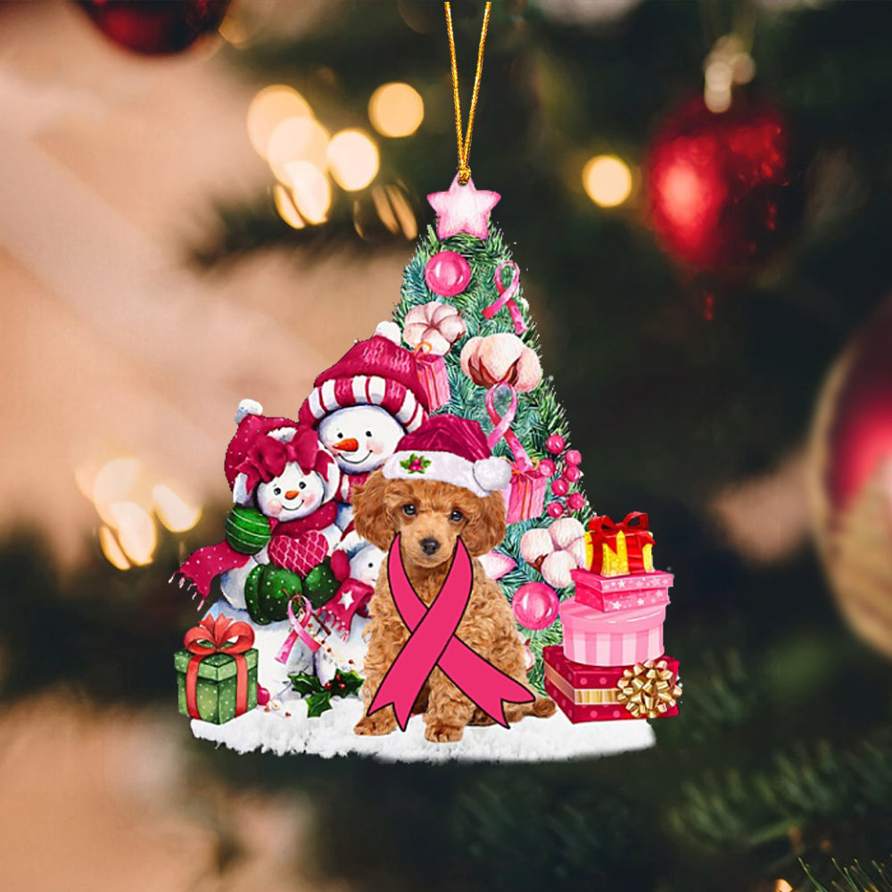 RED Toy Poodle-Christmas in Pink-Two Sided Ornament