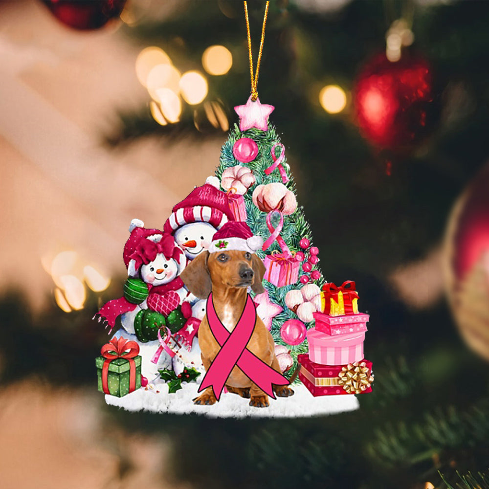 Red Dachshund-Christmas in Pink-Two Sided Ornament