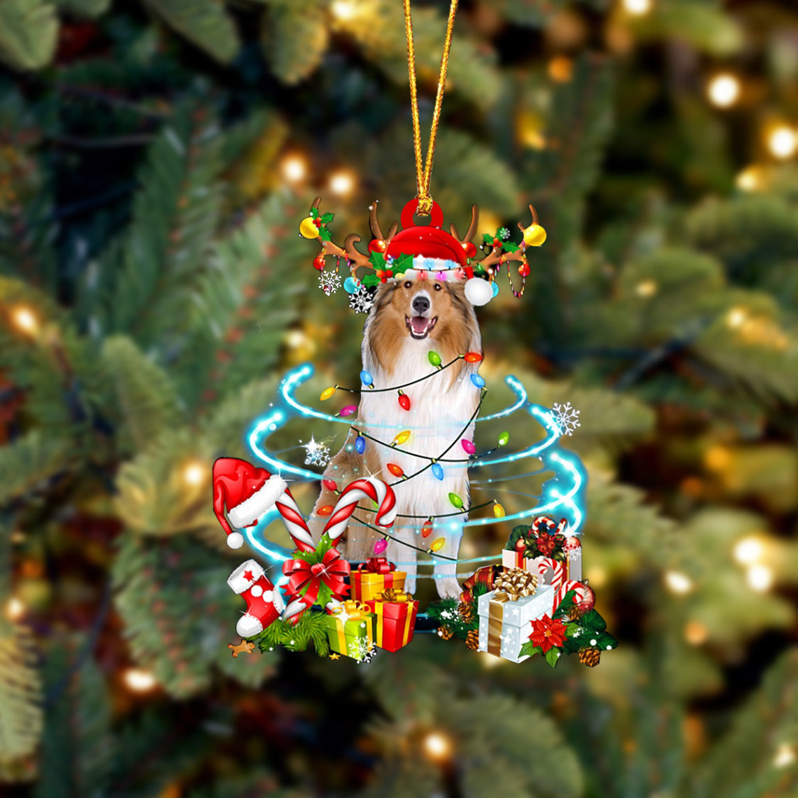 Rough Collie-Christmas Candy&Gift-Two Sided Ornament
