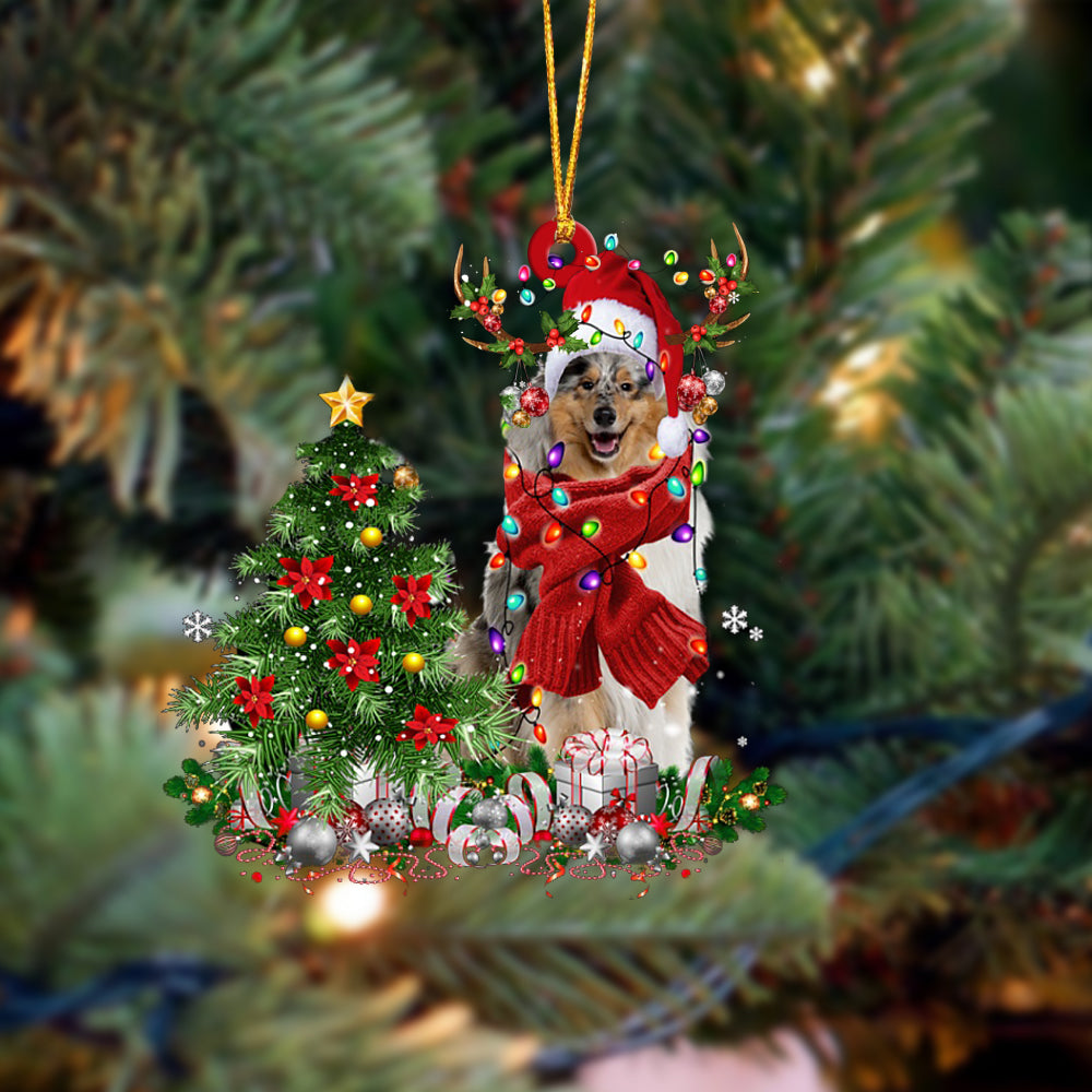 Rough Collie-Reindeer Christmas-Two Sided Ornament