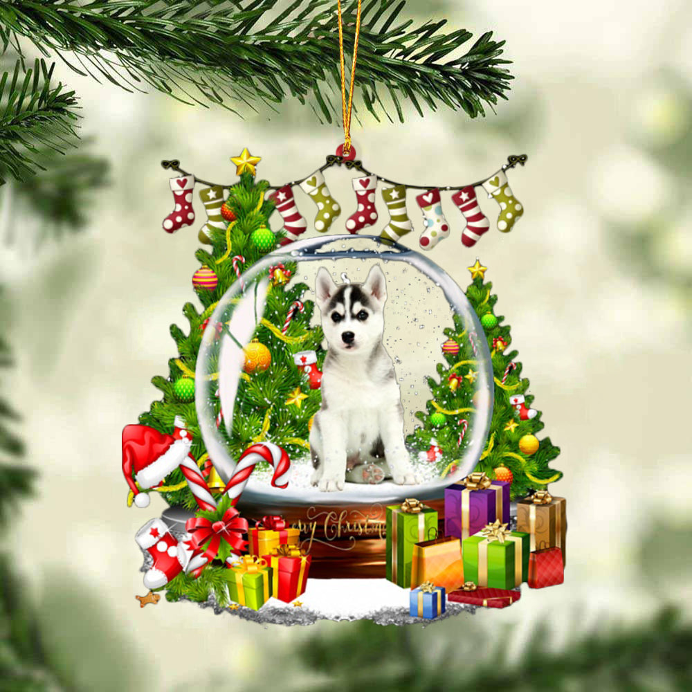 Siberian Husky-Christmas Crystal Box Dog-Two Sided Ornament