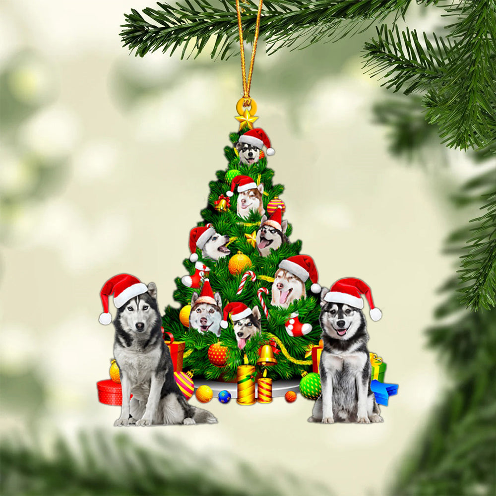 Siberian Husky-Xmas Tree&Dog-Two Sided Ornament