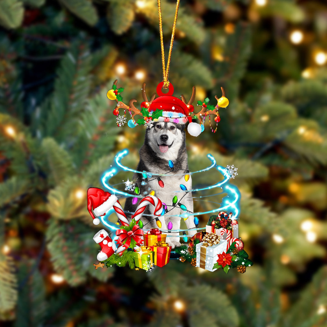 Siberian Husky (2)-Christmas Candy&Gift-Two Sided Ornament