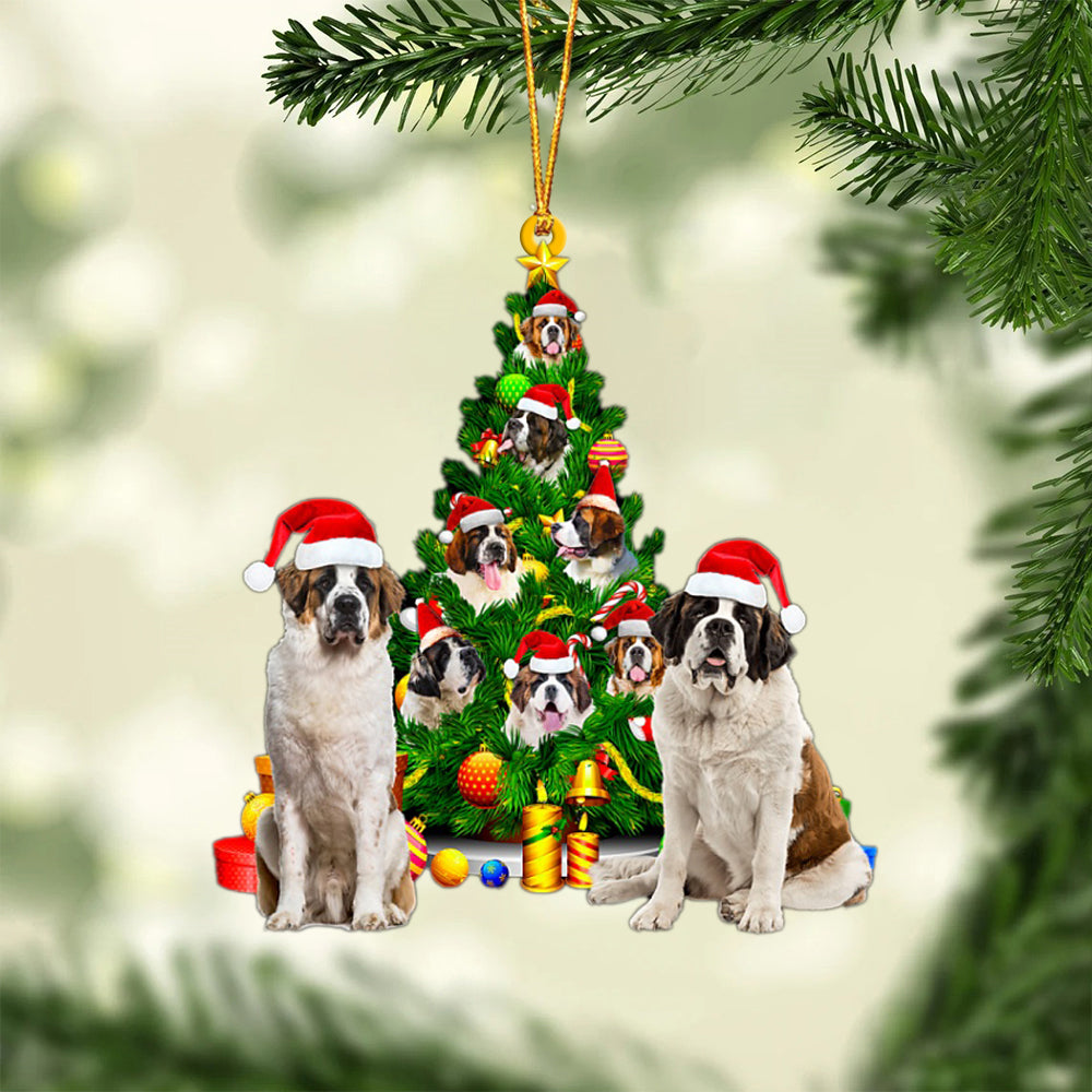 St Bernard-Xmas Tree&Dog-Two Sided Ornament