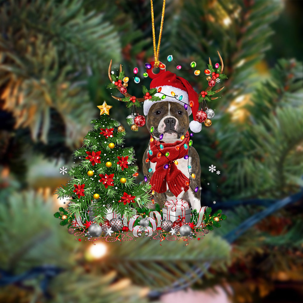 Staffordshire Bull Terrier-Reindeer Christmas-Two Sided Ornament