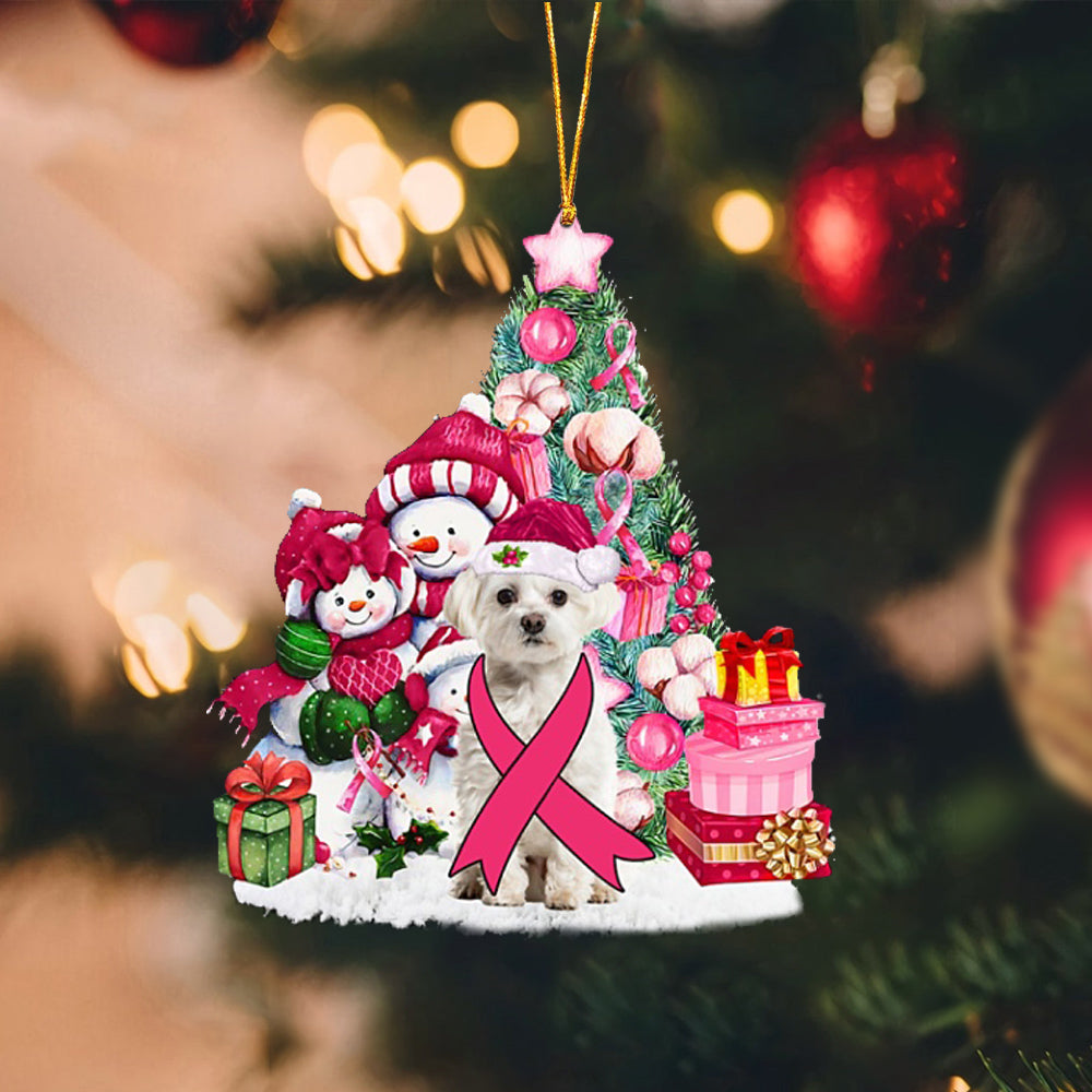 WHITE Maltese-Christmas in Pink-Two Sided Ornament