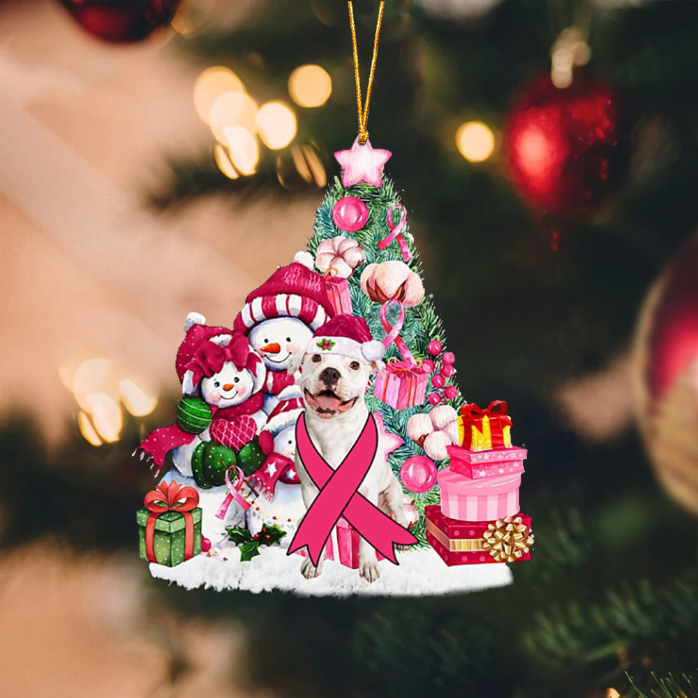 WHITE Pitbull-Christmas in Pink-Two Sided Ornament