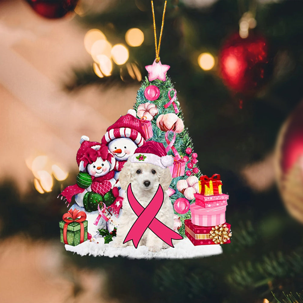 WHITE Toy Poodle-Christmas in Pink-Two Sided Ornament