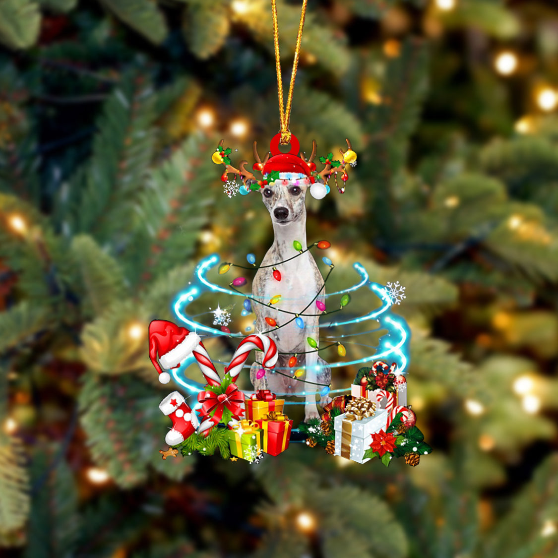 Whippet-Christmas Candy&Gift-Two Sided Ornament