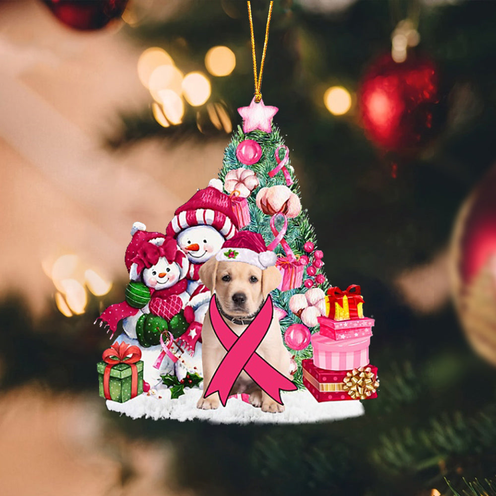 YELLOW  Goldador-Christmas in Pink-Two Sided Ornament