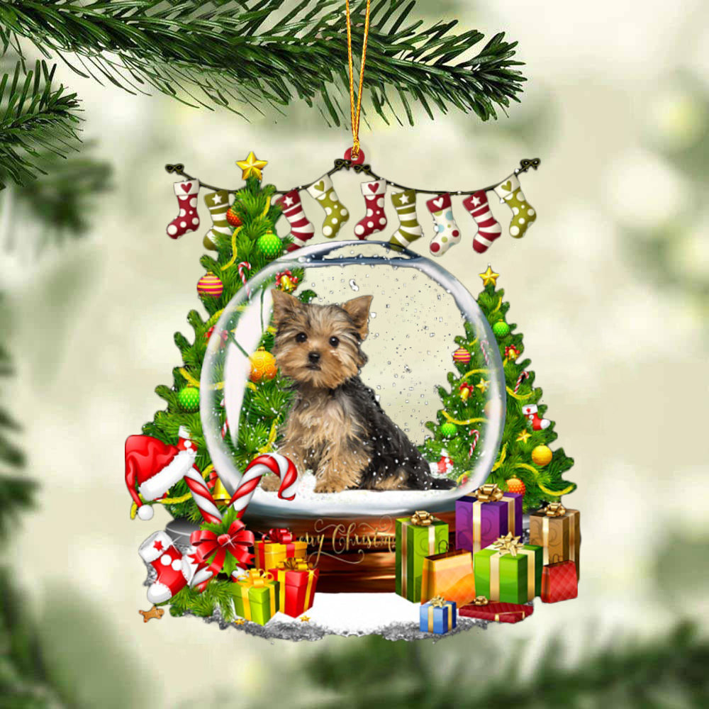 Yorkshire Terrier-Christmas Crystal Box Dog-Two Sided Ornament