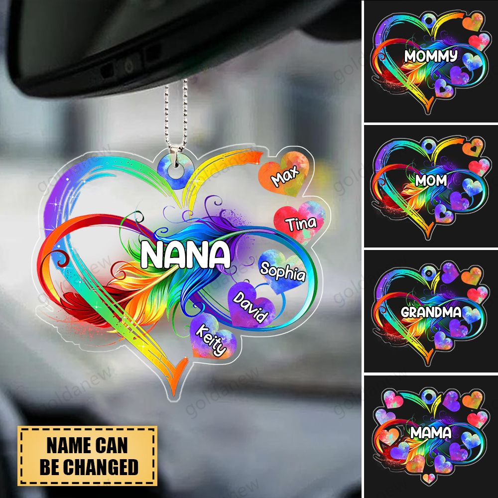Personalized Grandma Mom Heart Rainbow Flat Acrylic Ornament