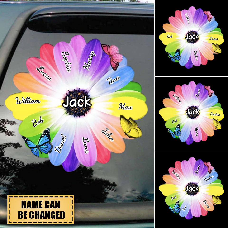 Personalized Grandma and Grandkids Colorful Flower Decal