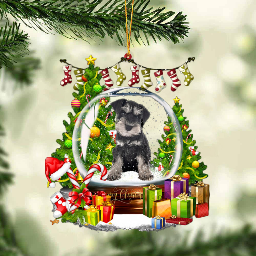 Schnauzer-stand-Christmas Crystal Box Dog-Two Sided Ornament